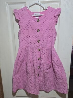 Little Lass Pink Eyelet Button Dress